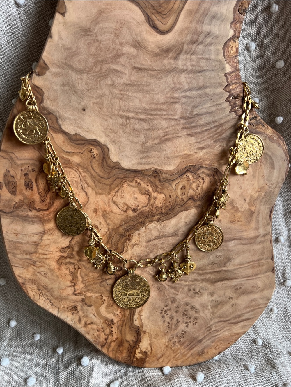 Vintage Gold Coin Charm Necklace with Arabic Theme